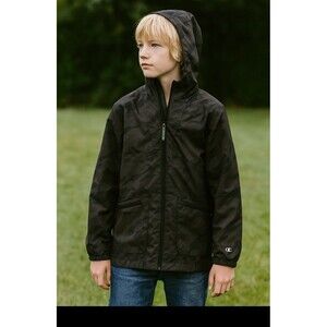 CHAMPION C9 Boys Youth Black Gray Windbreaker Camouflage Hooded Large L (12-14)